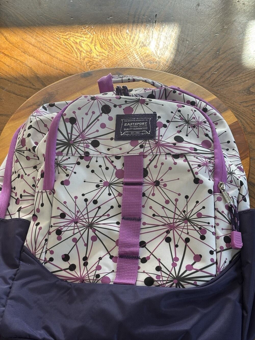 Eastsport Unisex Kids School Backpack Purple White Black Geometric Polyester Zip